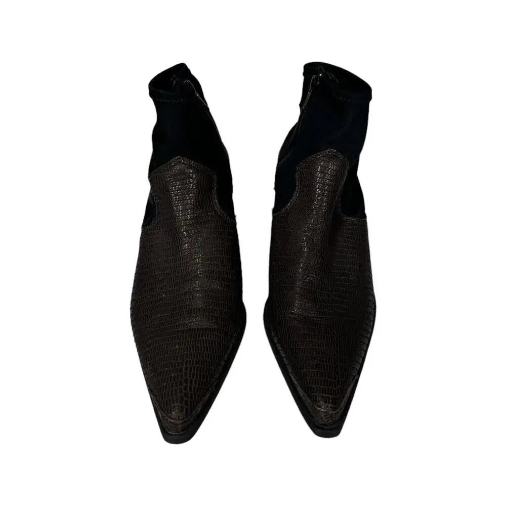 Free People Jackson West Ankle Boot 37 7 Brown Black Leather Bootie Boho - Picture 2 of 10